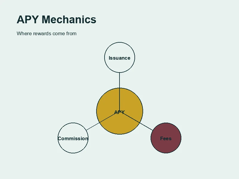 Illustration representing staking rewards accumulating from network issuance and transaction fees