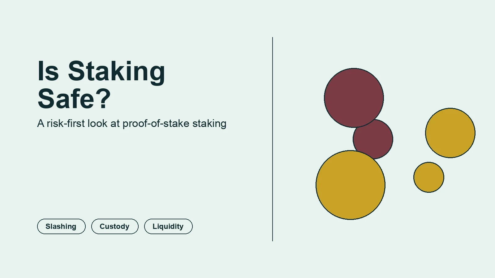 Abstract editorial illustration of a validator node anchoring a chain of connected blocks, representing staking security