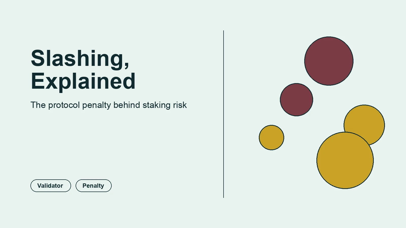 Editorial illustration of a validator node with a visible penalty marker, representing a crypto staking slashing event